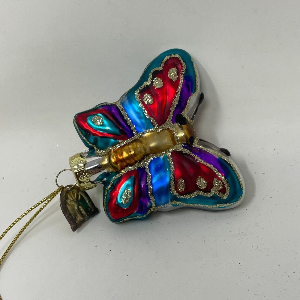 Thomas Pacconi Classics Butterfly Mercury Glass Ornament Jewel Tone Glitter 3in